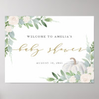 Watercolor White Pumpkin Fall Baby Shower Welcome Poster