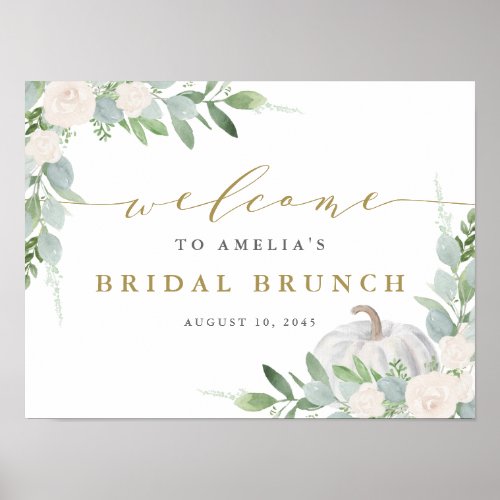 Watercolor White Pumpkin Fall Bridal Brunch Poster