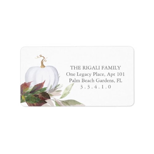 Watercolor White Pumpkin Fall Leaves Label