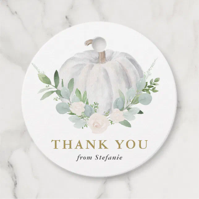 Watercolor White Pumpkin Fall Thank You Favor Tags | Zazzle