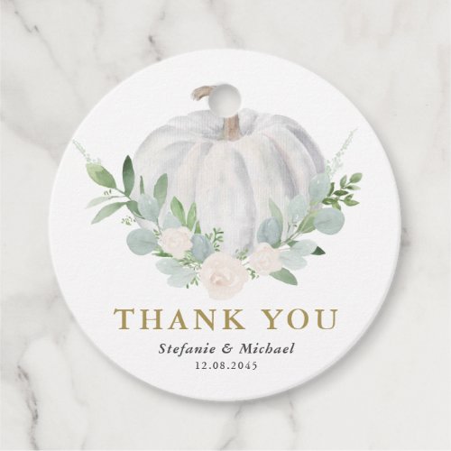 Watercolor White Pumpkin Fall Wedding Thank You Favor Tags