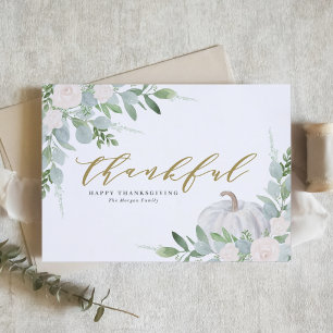Watercolor White Pumpkin Happy Thanksgiving Holiday Card
