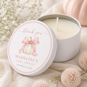 Watercolor White Pumpkin Pink Bow Baby Girl Shower Mini Candle Favors