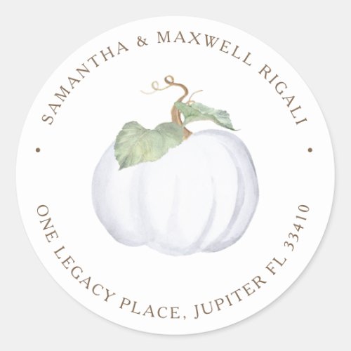 Watercolor White Pumpkin Return Address Classic Round Sticker