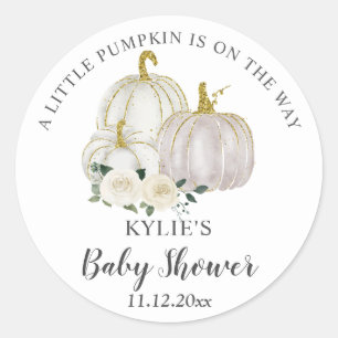 Watercolor White Pumpkin Roses Baby Shower Classic Round Sticker