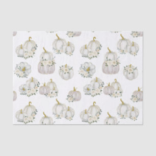 Watercolor White Pumpkin Roses Baby Shower Tissue Paper