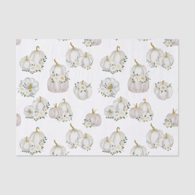 Watercolor White Pumpkin Roses Baby Shower   Tissue Paper (Front)