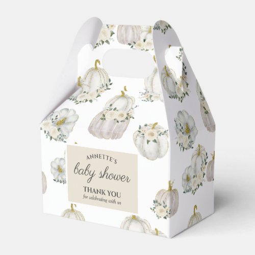 Watercolor White Pumpkins Roses Baby Shower   Favor Boxes