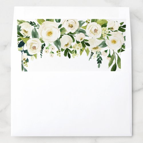 Watercolor White Ranunculus Floral Garland Wedding Envelope Liner