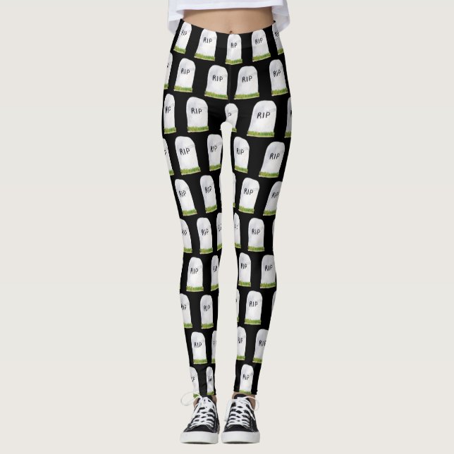 Watercolor White RIP Gravestone Leggings (Front)