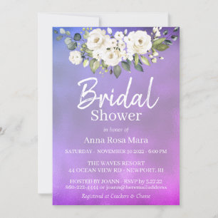 *~* Watercolor White Rose Bridal Shower Magenta Invitation