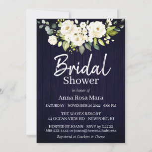 *~* Watercolor White Rose Bridal Shower Rustic Invitation