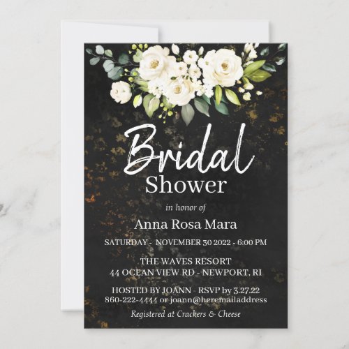  Watercolor White Rose Bridal Shower Rustic Invitation