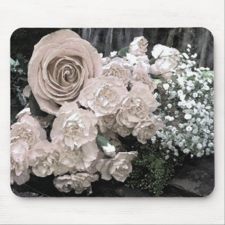 Watercolor White Rose Carnations Baby's Breath Mouse Pad