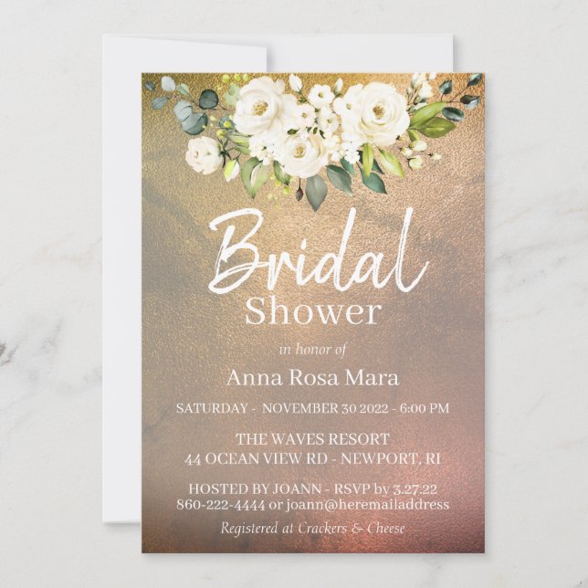 *~* Watercolor White Rose Gold Bridal Shower Invitation (Front)