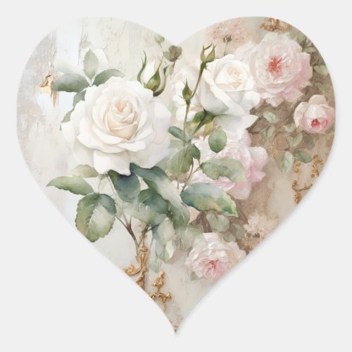 Watercolor White Rose Heart Sticker