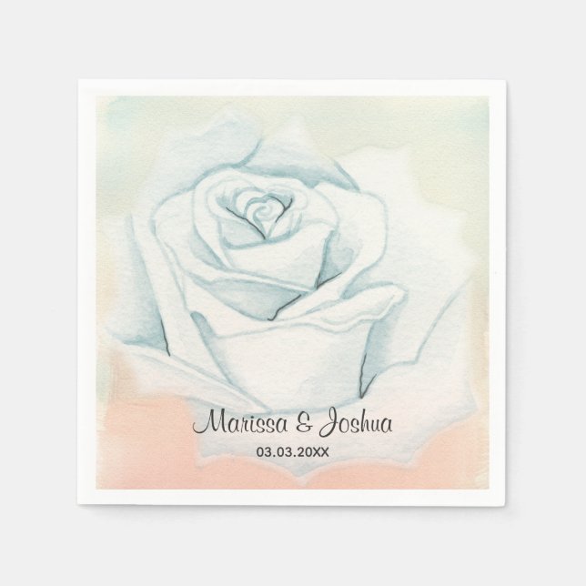 Watercolor White Rose Napkins (Front)