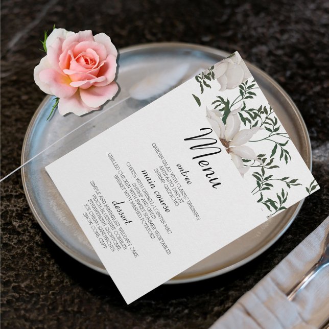 Watercolor White Rose Wedding Table Menu Cards (Creator Uploaded)
