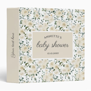 Watercolor White Roses Baby Shower   3 Ring Binder