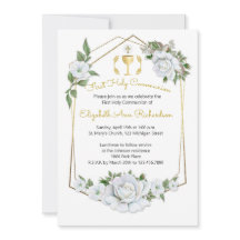 Watercolor White Roses Geometric Frame Communion