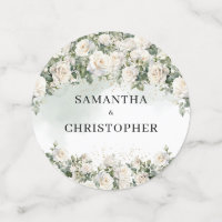 Watercolor white roses green and gold wedding