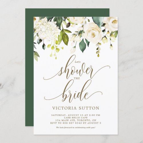 Watercolor White Roses  Hydrangeas Bridal Shower Invitation