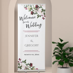 Watercolor White Roses Wedding Banner 
