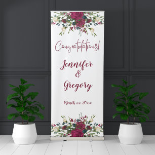 Watercolor White Roses Wedding Congratulations Retractable Banner