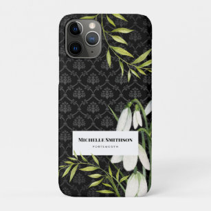 Watercolor White Snowdrops and Laurel Damask iPhone 11 Pro Case