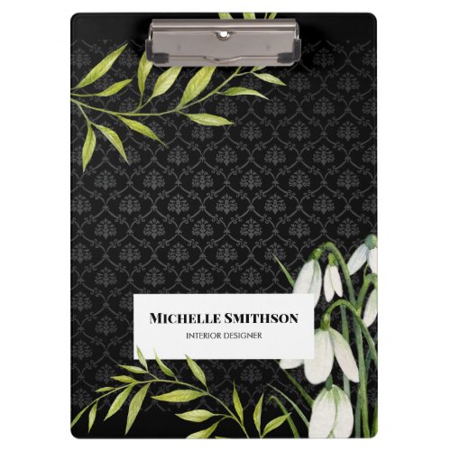 Watercolor White Snowdrops and Laurel Damask Clipboard