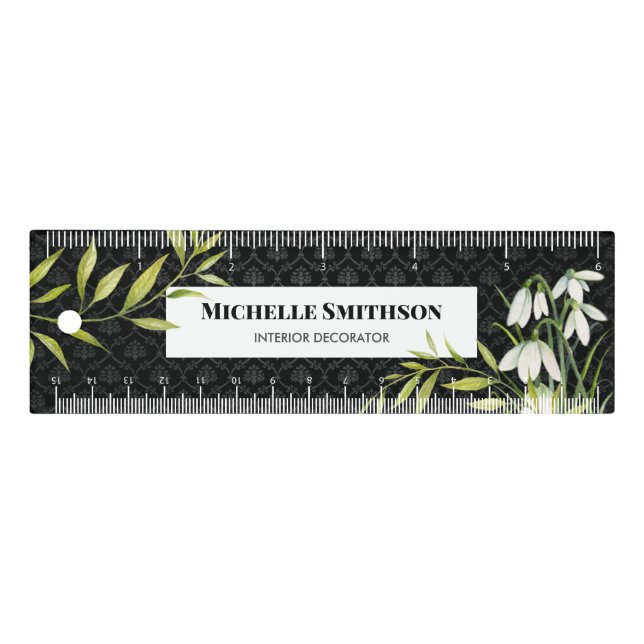 Watercolor White Snowdrops and Laurel Damask Desk  Ruler (Front)