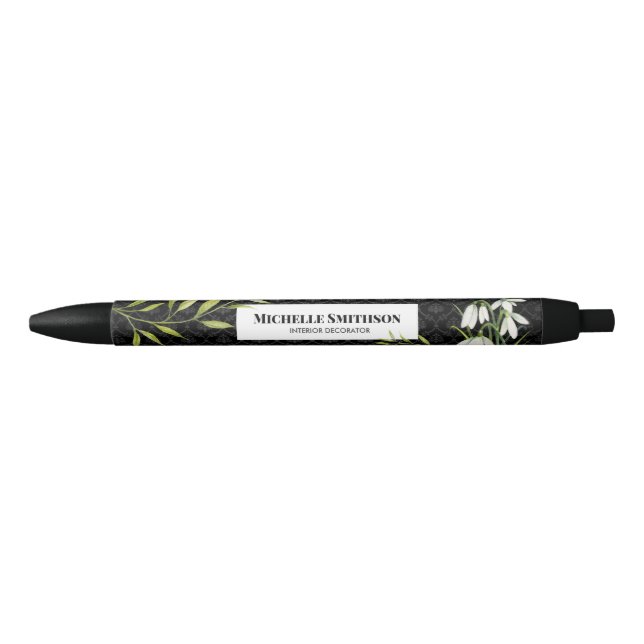 Watercolor White Snowdrops and Laurel Damask Pen (Front)