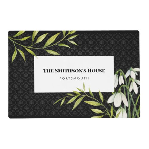 Watercolor White Snowdrops and Laurel Damask Placemat