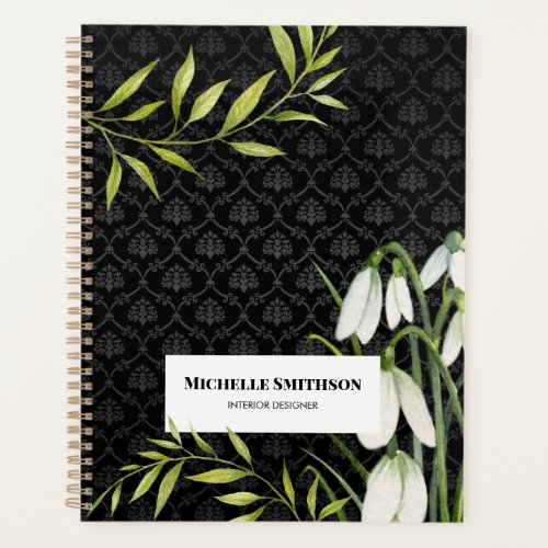 Watercolor White Snowdrops and Laurel Damask Planner