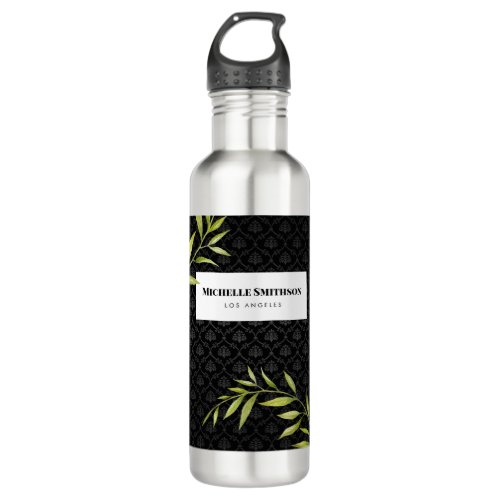 Watercolor White Snowdrops and Laurel Damask Stainless Steel Water Bottle