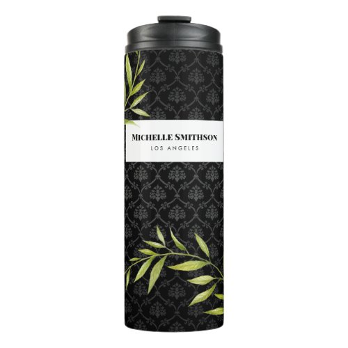 Watercolor White Snowdrops and Laurel Damask Thermal Tumbler
