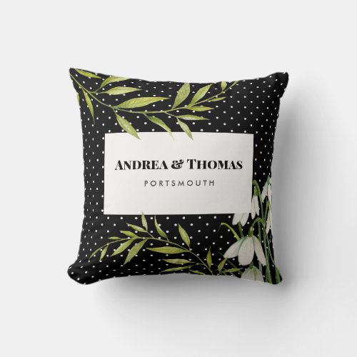 Watercolor White Snowdrops and Laurel Polka Dots Throw Pillow