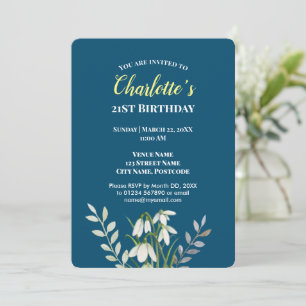 Watercolor White Snowdrops Illustration Birthday I Invitation