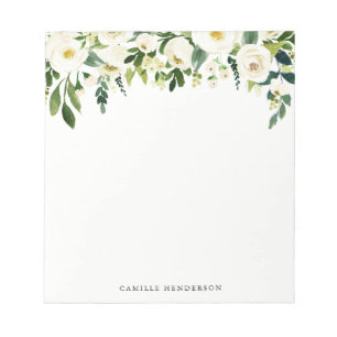 Watercolor White Spring Flowers Custom Name Notepad