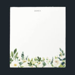 Watercolor White Spring Flowers Personalized Notepad<br><div class="desc">Watercolor White Spring Flowers Personalized Notepad | An elegant and whimsical notepad featuring white flowers and foliage. This will be a perfect feminine accent for your office.</div>