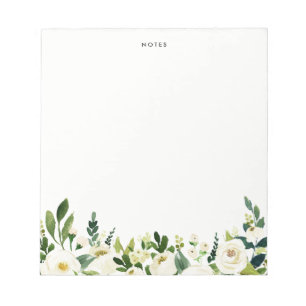 Watercolor White Spring Flowers Personalized Notepad