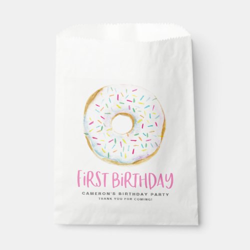 Watercolor White Sprinkle Donut First Birthday Favor Bag