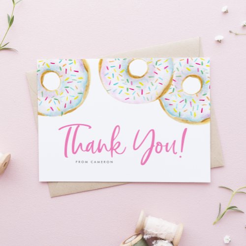 Watercolor White Sprinkle Donuts Birthday Thank You Card