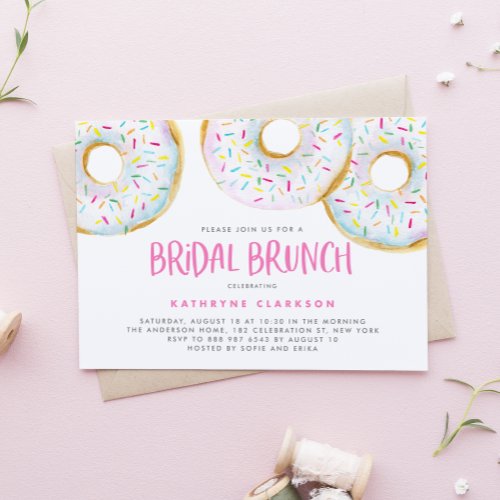 Watercolor White Sprinkle Donuts Bridal Brunch Invitation
