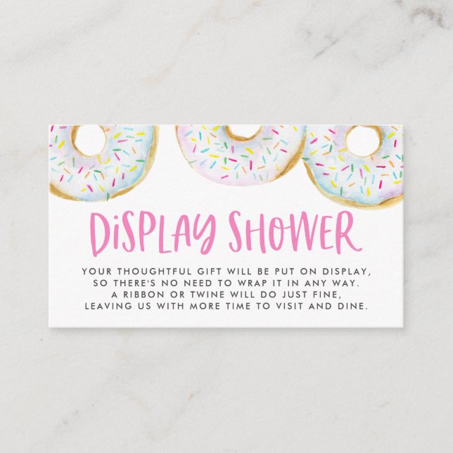 Watercolor White Sprinkle Donuts Display Shower Enclosure Card (Front)