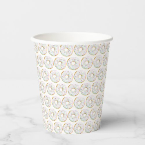 Watercolor White Sprinkle Donuts Pattern Birthday Paper Cups