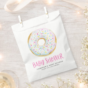 Watercolor White Sprinkle Glazed Donut Baby Shower Favor Bag