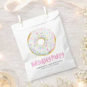 Watercolor White Sprinkle Glazed Donut Birthday Favor Bag