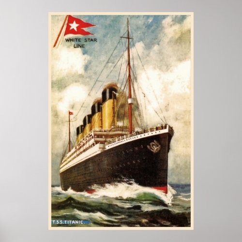Watercolor White Star line TSS Titanic Poster