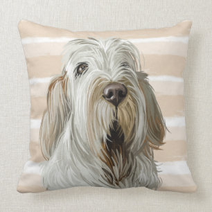 WATERCOLOR WHITE & TAN SPINONE ITALIANO DOG FACE THROW PILLOW